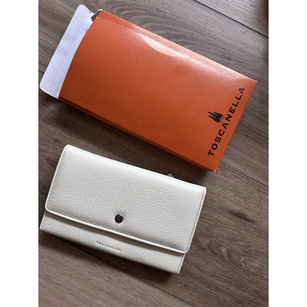 Toscanella Italian Leather Wallet NWT Made in Italy Cream Ivory $200 Retail